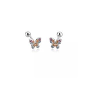 Brinco Branca Prata Colorido