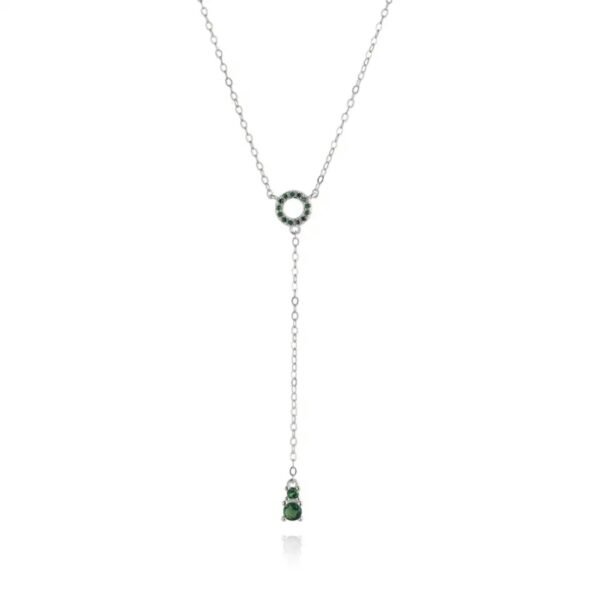 Colar Círculo Gravata Verde Prata