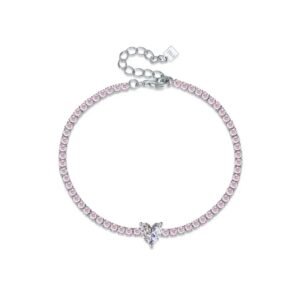 Pulseira Riviera Coração Rosa Prata