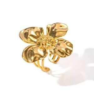 Anel Flor 4 Pétalas Dourado