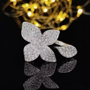 Anel Borboleta Cristal Prateado