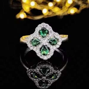 Anel Trevo Verde Prateado