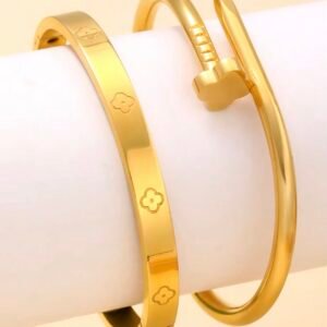 Bracelete Mix Trevo Liso Dourado