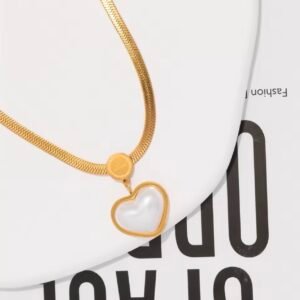 Colar Coração Opal Serpente Dourado