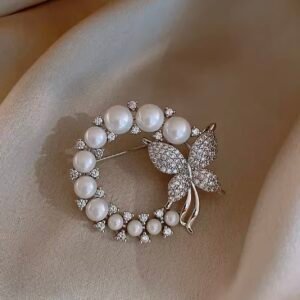 Broche Borboleta Pérola Prateado